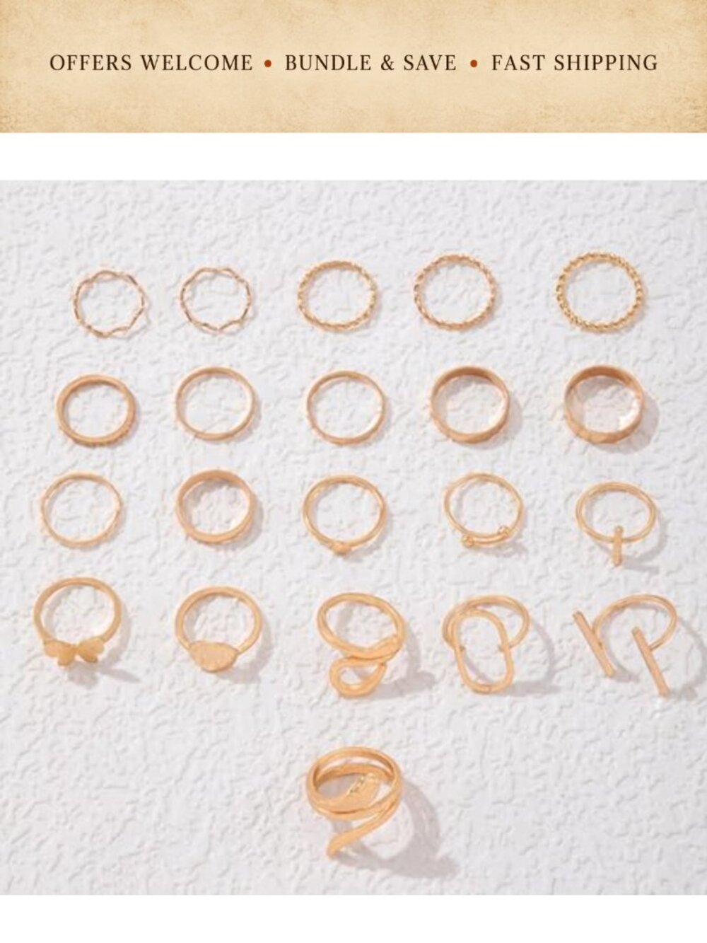 8 Pc Gold Tone Stackable Rings Set Adjustable Knuckle Midi Rings Boho - Picture 4 of 6